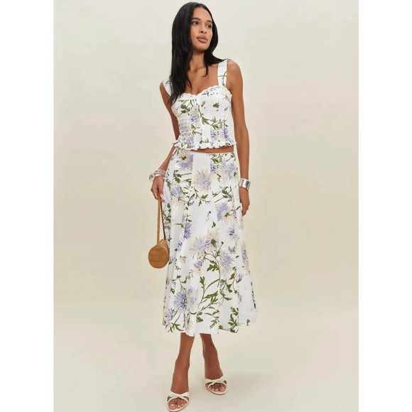 Reformation Anatolia Linen Two Piece Floral Serenity US 6 - Picture 2 of 16